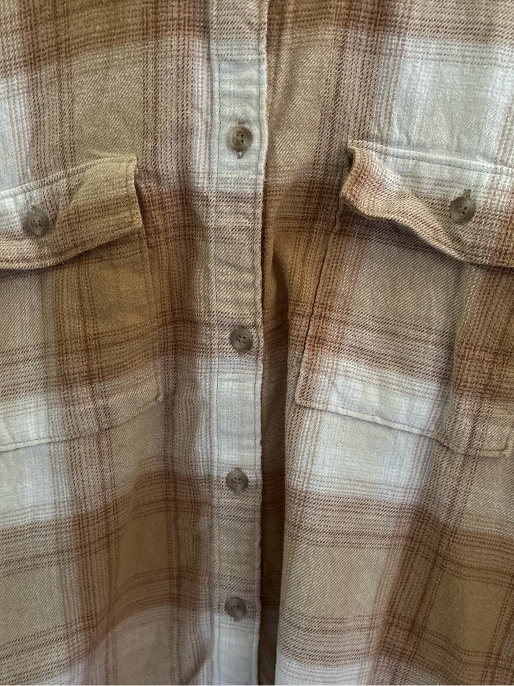 Old Navy Tan & White Plaid Button-Down Shirt - Picture 2 of 3